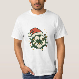 Soccer Ball Christmas Lights Santa Hat Funny T-Shirt