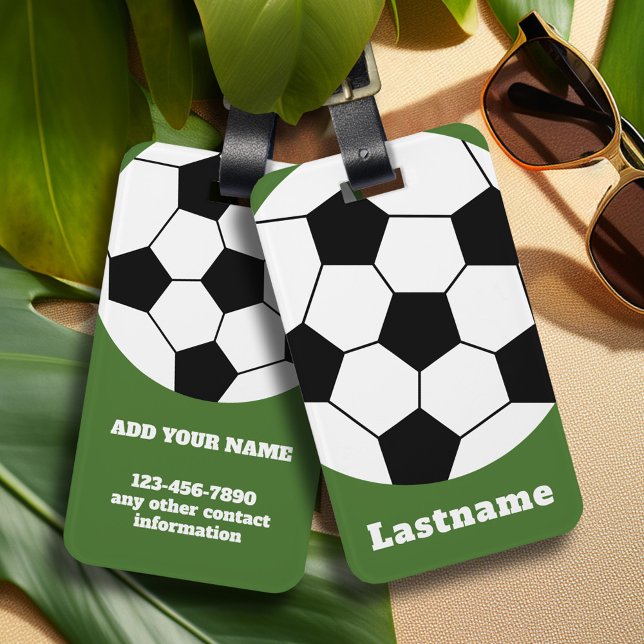 Soccer Ball Coach - Bold Modern Drawing Luggage Tag (Personalized Sports Luggage Tag - Football Jersey Theme)