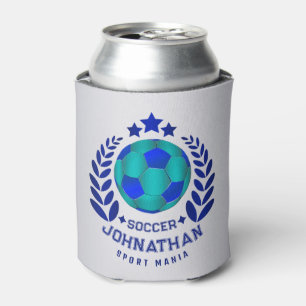 Soccer Ball Crest Bright Blue Sport Fan Gifts Can Cooler