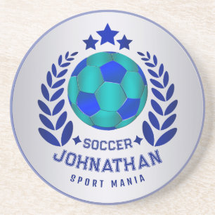 Soccer Ball Crest Bright Blue Sport Fan Gifts Coaster