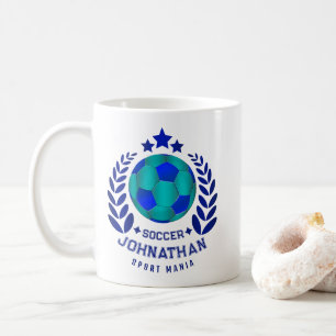 Soccer Ball Crest   Bright Blue Sport Fan Gifts  Coffee Mug