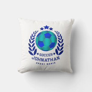 Soccer Ball Crest Bright Blue Sport Fan Gifts Cushion