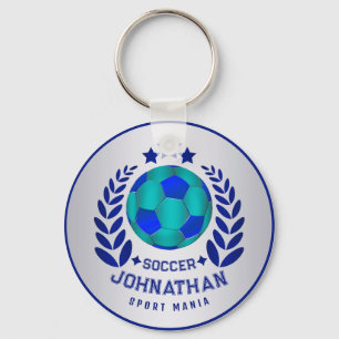 Soccer Ball Crest Bright Blue Sport Fan Gifts Key Ring