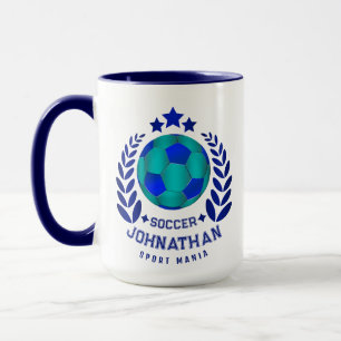 Soccer Ball Crest   Bright Blue Sport Fan Gifts  Mug
