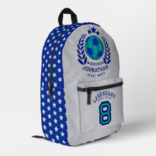 Soccer Ball Crest Bright Blue Sport Fan Gifts Printed Backpack