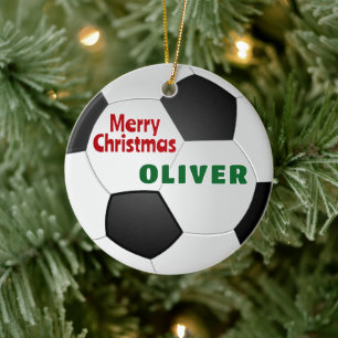 Soccer Ball Custom Name Merry Christmas  Ceramic Ornament