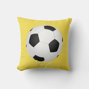 soccer ball custom personalised pillow on yellow