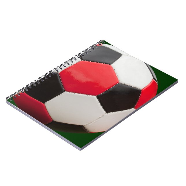 Soccer Ball Design, Red Black & White, Notebook (Left Side)