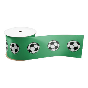 Soccer Ball Drawing On Green Bakckground Satin Ribbon