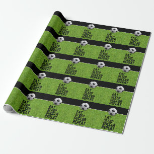 Soccer ball eat sleep soccer repeat funny quotes wrapping paper