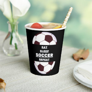 Soccer ball. Eat, Sleep, Soccer, Repeat Paper Cups