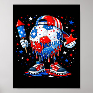 Soccer Ball Fireworks USA Flag 250 Years American Poster
