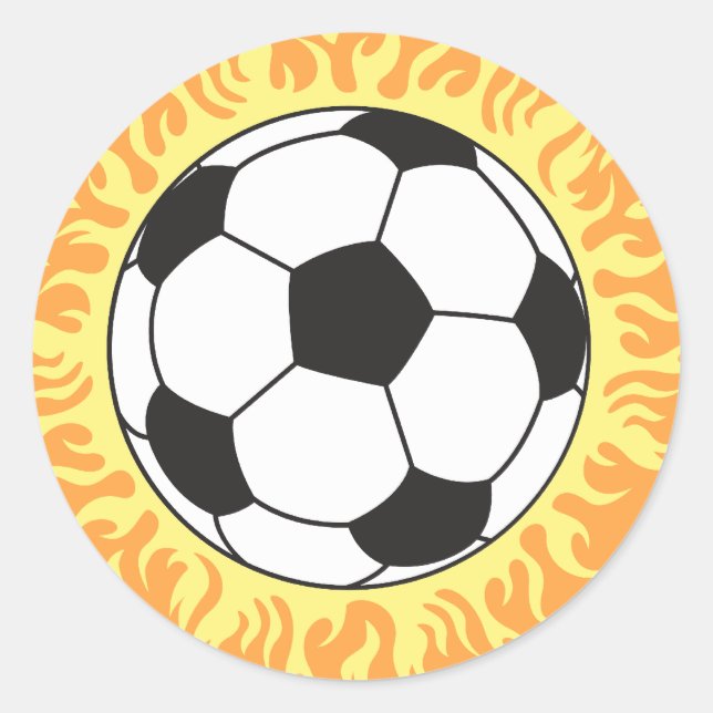 soccer ball flames design classic round sticker (Front)