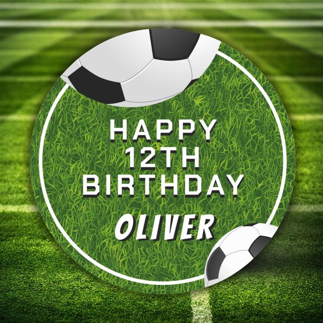 Soccer Ball Football Grass Sports Kids Birthday Classic Round Sticker (Creator Uploaded)