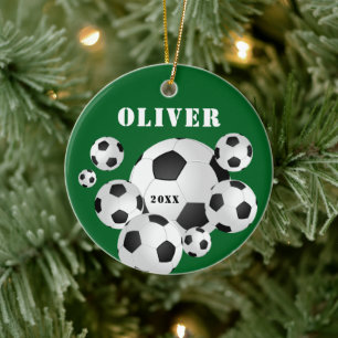 Soccer Ball Football Green Sports Kids Keepsake Ceramic Ornament
