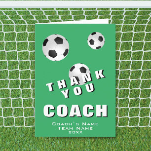 Soccer Ball Football Green Thank you Coach Card
