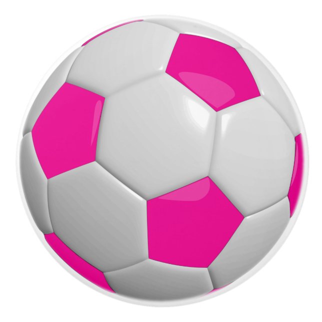 Soccer Ball / Football in Hot Pink Ceramic Knob (Front)