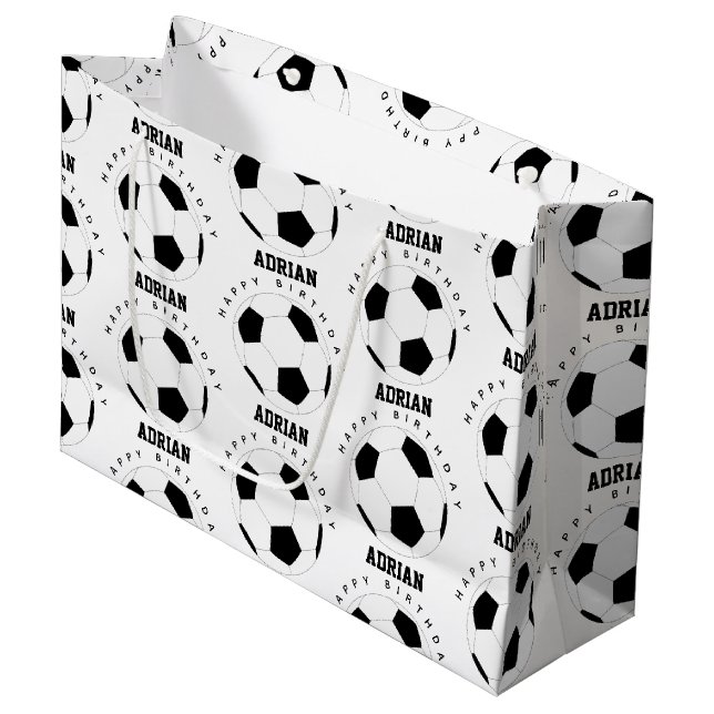 Soccer Ball Football Personalised Name Birthday Large Gift Bag (Front Angled)