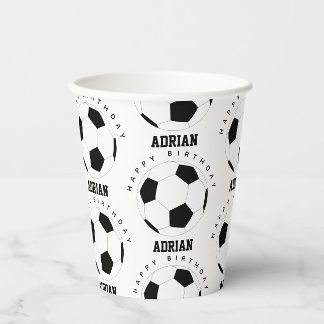 Soccer Ball Football Personalised Name Birthday Paper Cups (Front)
