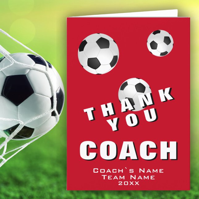 Soccer Ball Football Red Thank you Coach Card (Creator Uploaded)