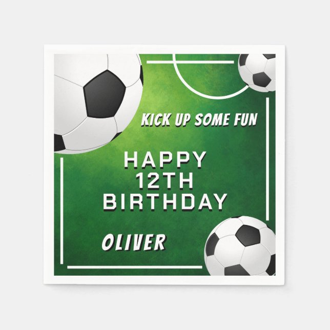 Soccer Ball Football Sports Kids Birthday Napkin (Front)