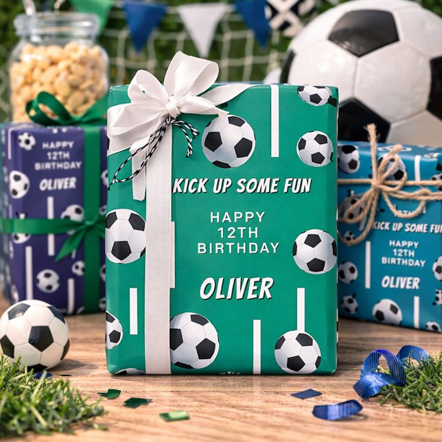 Soccer Ball Football Sports Kids Birthday Party Wrapping Paper Sheet (Creator Uploaded)
