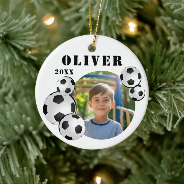 Soccer Ball Football Sports Photo Ceramic Ornament (Tree)