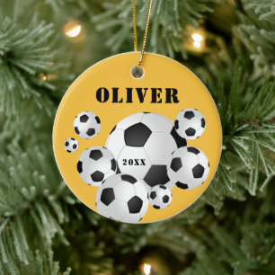 Soccer Ball Football Yellow Sports Kids Ceramic Ornament