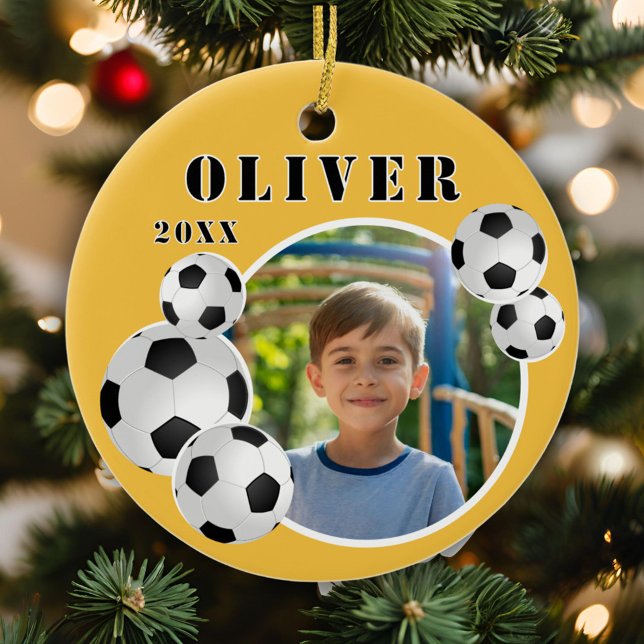 Soccer Ball Football Yellow Sports Photo Ceramic Ornament (Creator Uploaded)