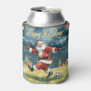 Soccer Ball for Christmas with Santa Claus Can Cooler
