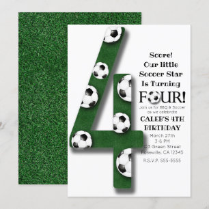 Soccer Ball Four 4 4th Birthday Party Invitation