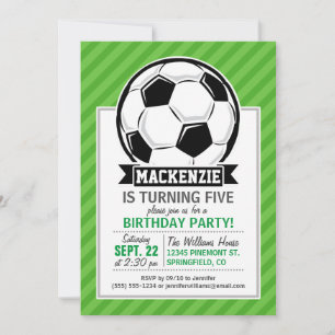 Soccer Ball; Green Stripes Invitation