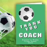 Soccer Ball Green Thank you Coach Card<br><div class="desc">Modern Soccer Ball Green Thank you Coach Card. The card has a black and white soccer ball on a green background. Great card for thanking sports coaches,  high school team trainers,  mum or dad coach,  etc. Customise any text on the card. Add the coach`s name,  team name and year.</div>
