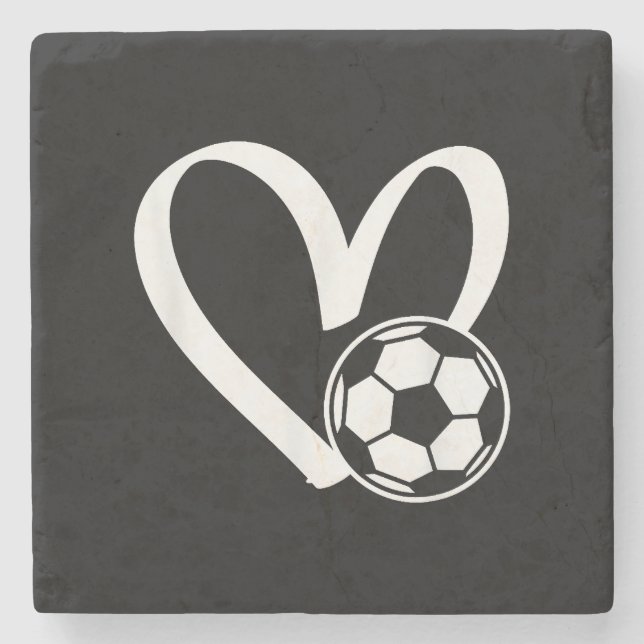 Soccer Ball Heart Stone Coaster (Front)