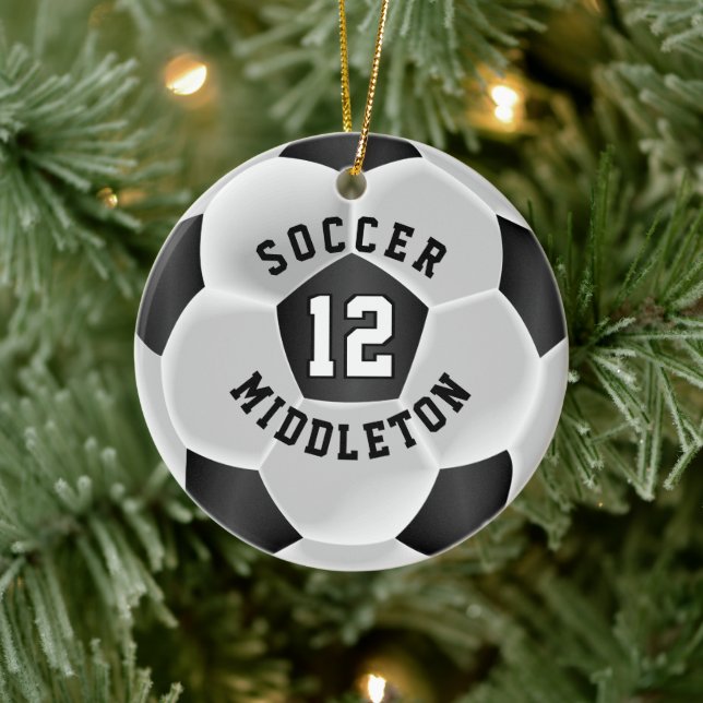 Soccer ⚽ Ball in a Black and White Ceramic Ornament (Tree)
