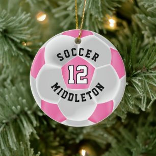 Soccer ⚽ Ball in a Pink and White Ceramic Ornament