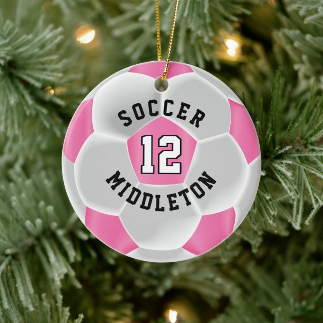 Soccer ⚽ Ball in a Pink and White Ceramic Ornament (Tree)
