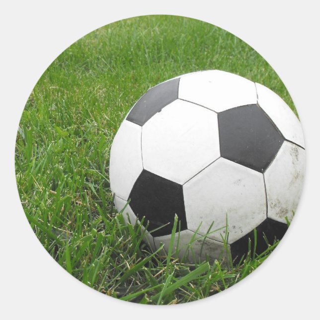 Soccer Ball in Grass Classic Round Sticker (Front)