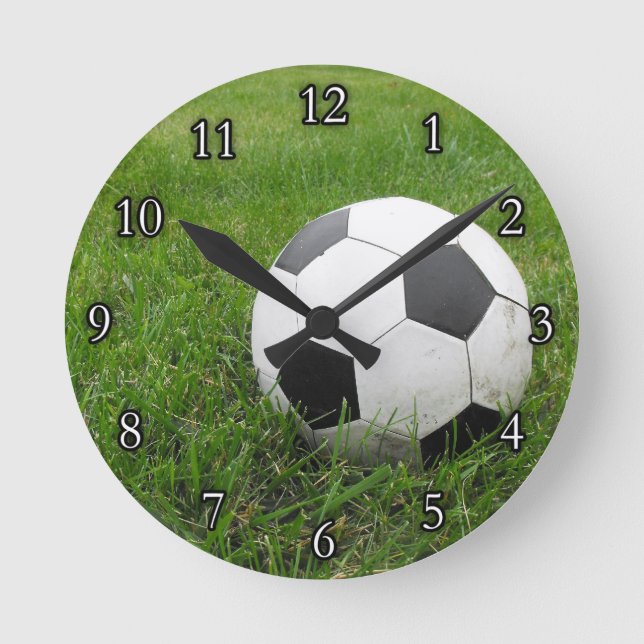 Soccer Ball in Grass Round Clock (Front)