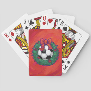Soccer Ball in Wreath Pattern on Red Playing Cards