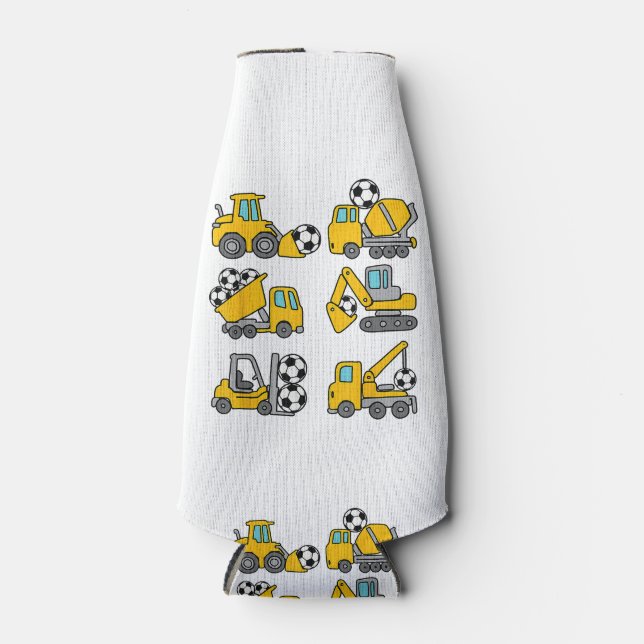 Soccer Ball Kids Football Construction Trucks Bottle Cooler (Front)