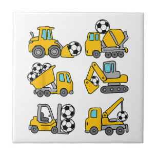 Soccer Ball Kids Football Construction Trucks Ceramic Tile