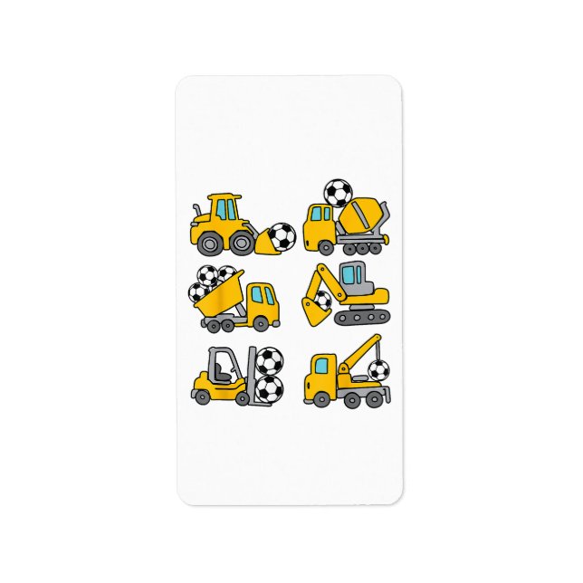 Soccer Ball Kids Football Construction Trucks Label (Front)
