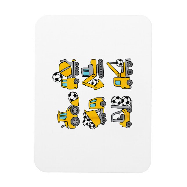 Soccer Ball Kids Football Construction Trucks Magnet (Vertical)