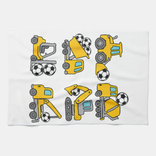 Soccer Ball Kids Football Construction Trucks Tea Towel