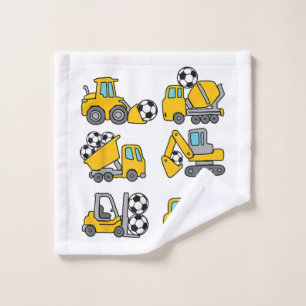 Soccer Ball Kids Football Construction Trucks Wash Cloth