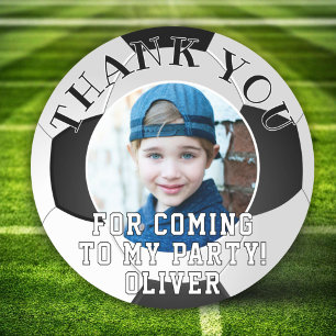 Soccer Ball Kids Photo Birthday Thank you Classic Round Sticker