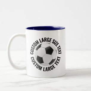 Soccer Ball & Large Text NAVY BLUE 11oz Custom Two-Tone Coffee Mug