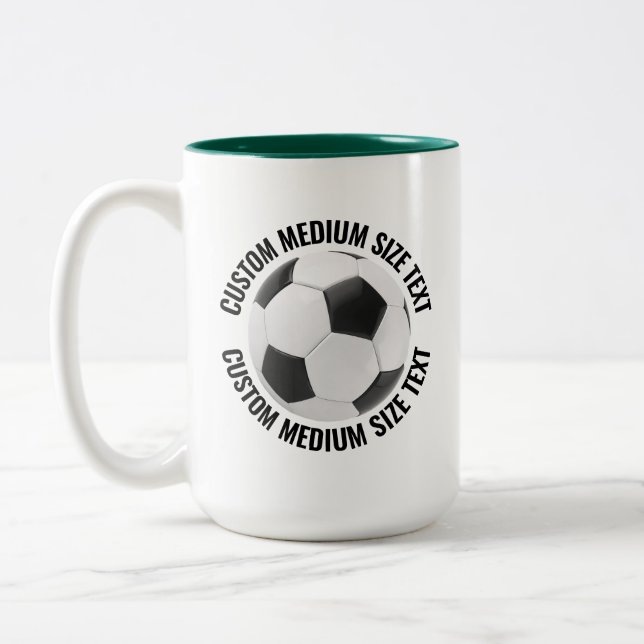 Soccer Ball & Medium Text HUNTER GREEN 15oz Custom Two-Tone Coffee Mug (Left)
