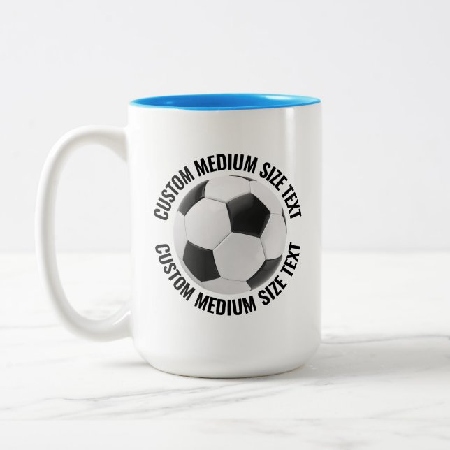 Soccer Ball & Medium Text LIGHT BLUE 15oz Custom Two-Tone Coffee Mug (Left)